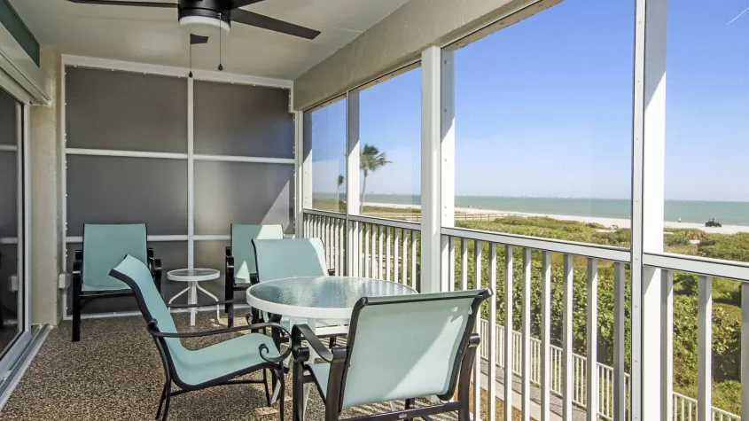 Second floor patio of unit F6 at at Sanibel Arms West Condos